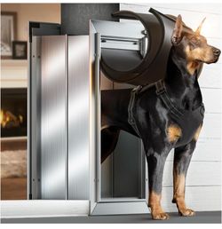 Dog Door for Wall, Large Doggie Door, Heavy Duty Pet Door with All Aluminum, 2 Magnetic Flaps, Wide Telescoping Tunnel, Sliding Lock Panel Doggy Door 
