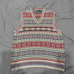 Vtg Polo Ralph Lauren V Neck Fair Isle Hand Knit Sweater Vest XL