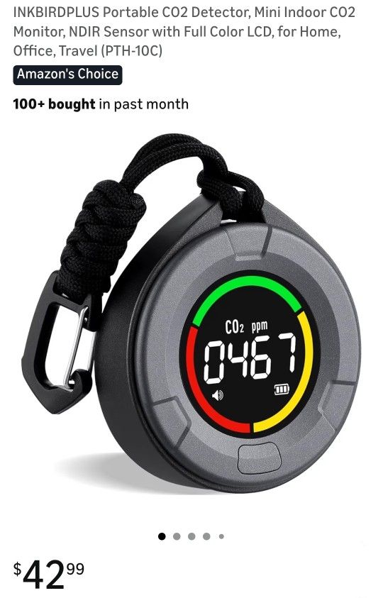 INKBIRDPLUS Portable CO2 Detector, Mini Indoor CO2 Monitor, NDIR Sensor with Full Color LCD, for Home, Office, Travel (PTH-10C)