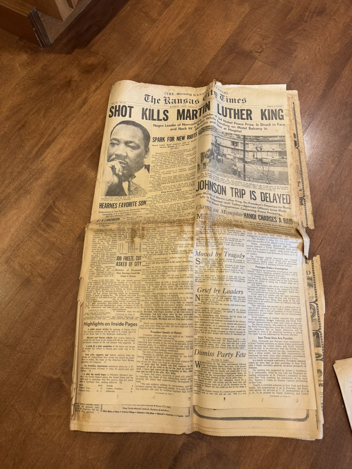 Vintage 1968 Martin Luther King Jr. Newspaper Shipping Available