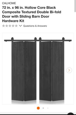 CALHOME 72 in. x 96 in. Hollow Core Black Composite Textured Double Bi-fold Door with Sliding Barn Door Hardware Kit