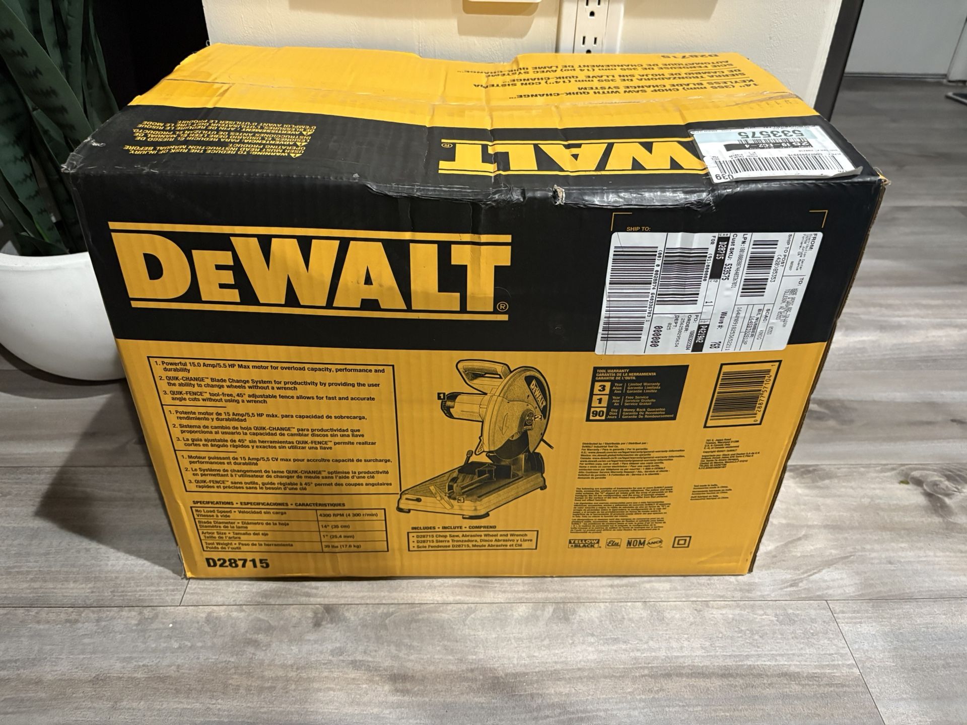 Dewalt 14” ChopSaw w/ Quik-Change Keyless Blade Change System