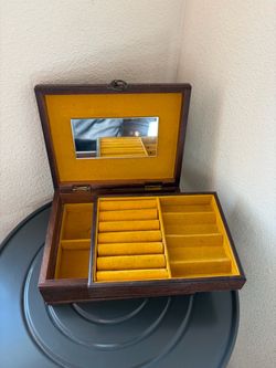 Vintage Wooden Jewelry Box with Mirror