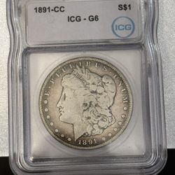 1891 CC Morgan Silver Dollar 