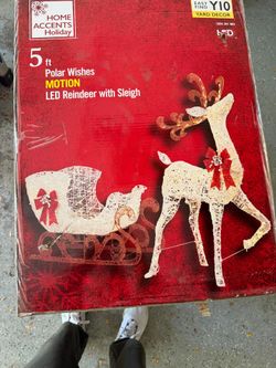 Christmas Home Accents Holiday 5ft Motion LED Reindeer with Sleigh