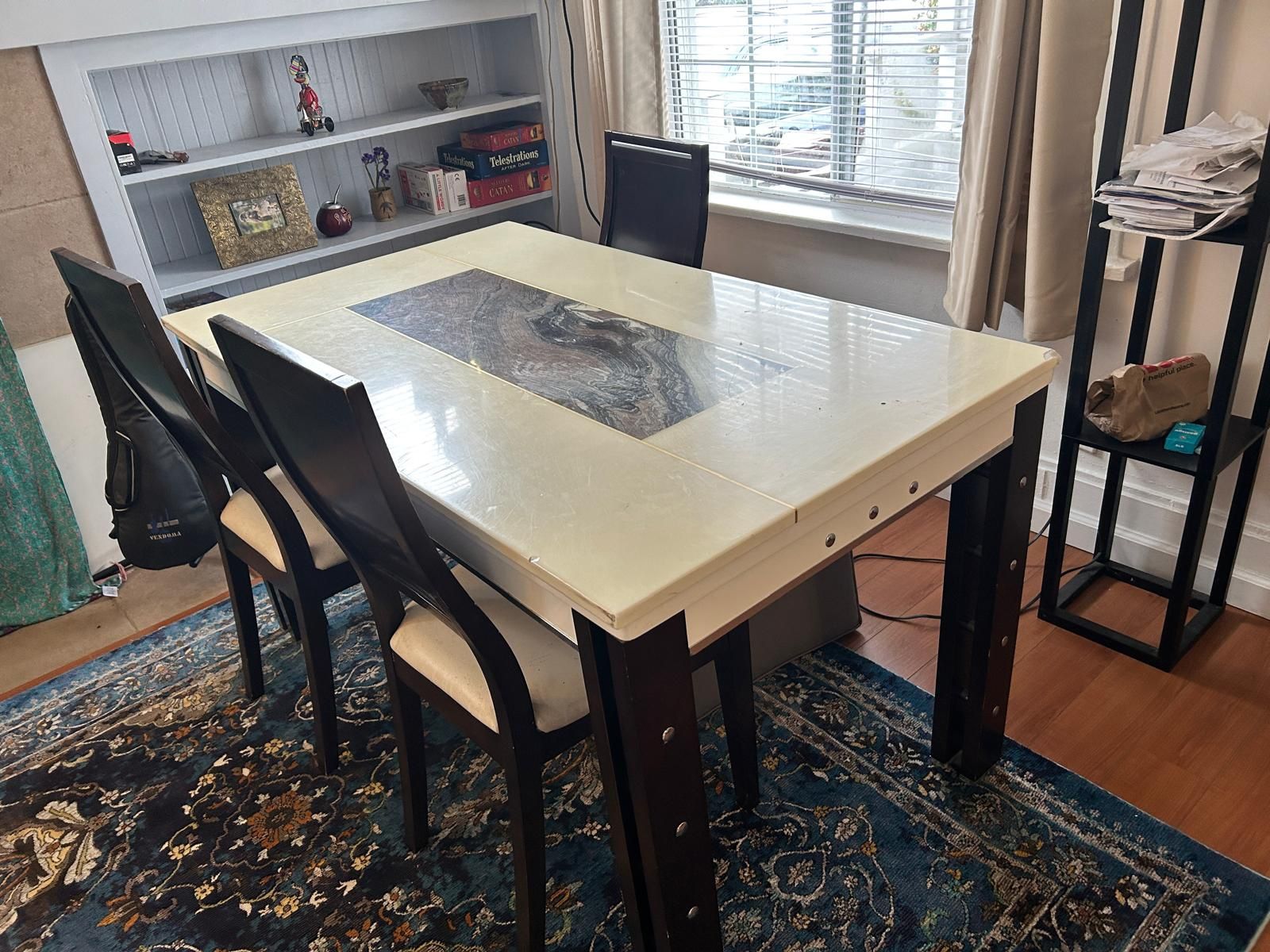 Vintage Marble Table  And Three Chairs