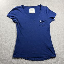 Vintage Abercrombie Fitch V Neck Shirt Women’s S Blue Y2K Embroidered #3C
