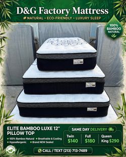 •  Elite Bamboo Luxe king  12” pillow top.      New mattress in a plastic sealed.     We offer same day delivery  Venta de colchones  ☎️📲call or Tex 