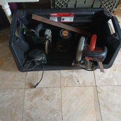 Lot Of TOOLS Circular Saw, Skill Saw, Router And Sander,storage Bin