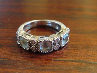 Judith Ripka blue topaz tri-stone ring, size 8