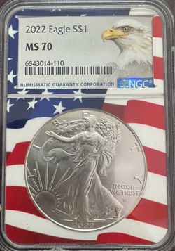 2022 American Silver Eagle $1 - NGC MS 70 Rare Flag Holder / Nice!
