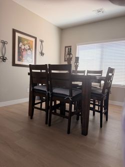 Dark Wood Counter Height Dining Table Set