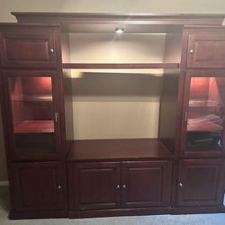 Solid Wood Red Color TV Entertainment Center