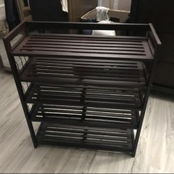 Bamboo Shoe Shelf Storage 5 level with 12 Hanging Shoe Rack Home Cabinet BLK FREE shipping