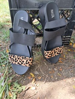 MIA Double Strap Leopard Print Sandals