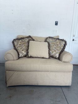 Beige Skirted Bernhardt Chair and a Half with Accent Pillows