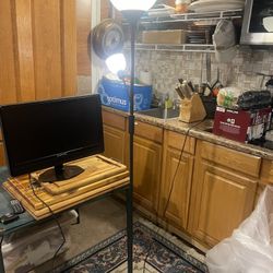 Pole Light on Metal Stand , 2 lights, six feet high, $15
