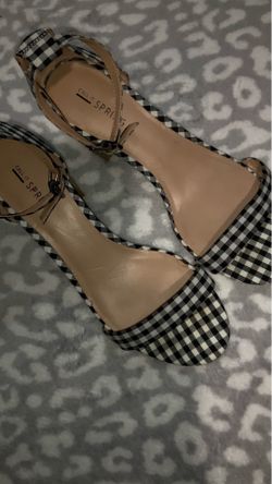 Call It Spring Black & White Plaid Block Heel Shoes- Size 8.5-9