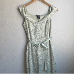 Mint Green Dress with Gold floral design and silver sequins