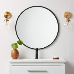 Better Bevel 30 in. W x 30 in. H Rubber Framed Round Bathroom Vanity Mirror in Black 19003