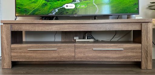 Wood-Finish TV Stand with Drawers