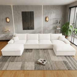 Luxury white Corduroy Sofas, Modular U-shaped Couch worth $740