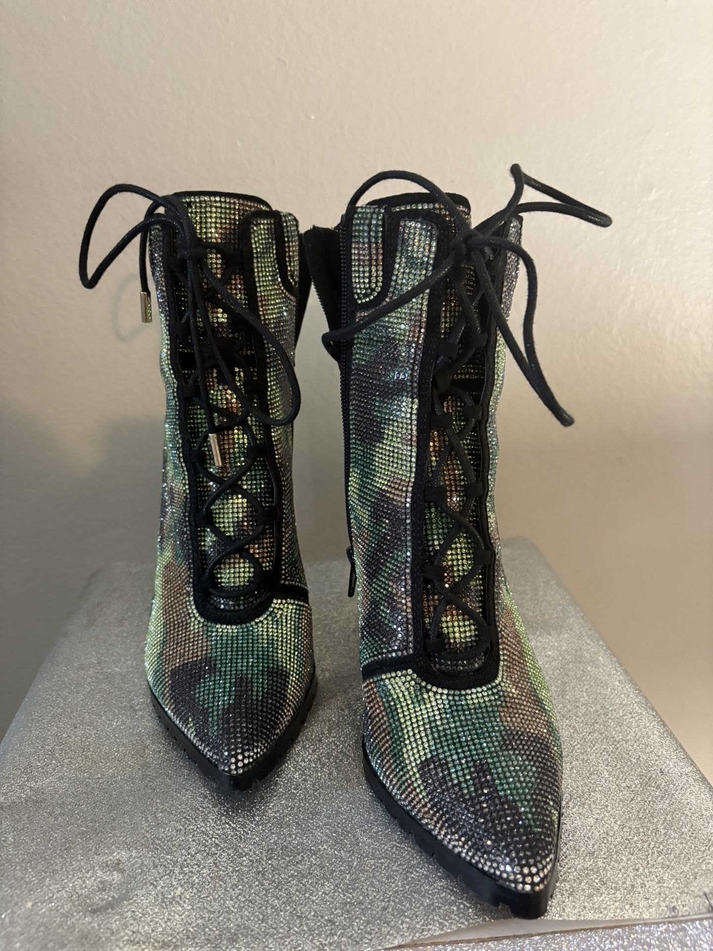 Army Rhinestone Ankle Boots