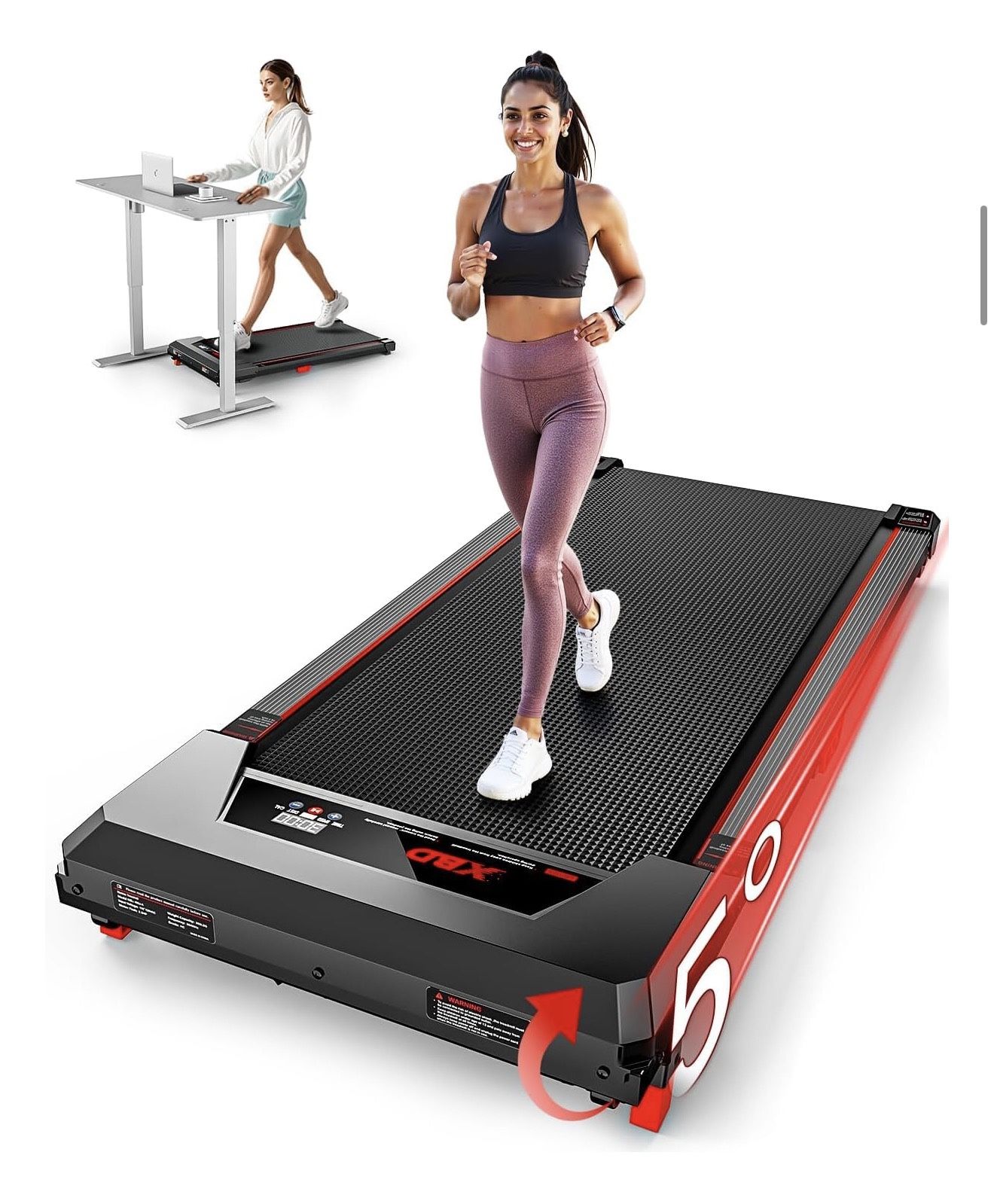 Walking Pad with Incline,XBD Under Desk Treadmill for Home Small Office,2.5HP Low Noise Portable Treadmill with 330 Lbs Capacity,Remote Control and LE