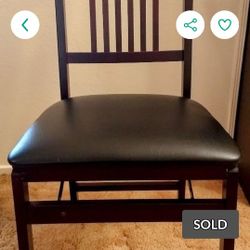 Chair - Foldable Wooden Frame With Leather Padded Seat Cushion 