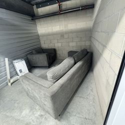 [3 Items] Mid-Century Gray Sofa + Chair,+ Portable AC