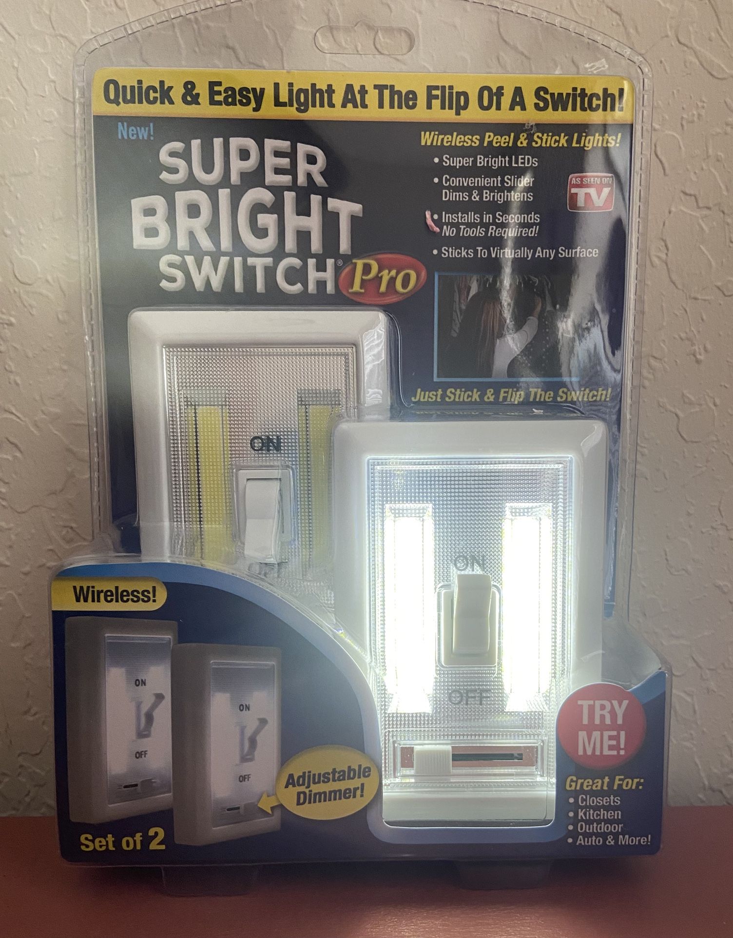 Super Bright LED Light switch (2) - Easy PeelnStick - wireless - As seen on TV/NEW