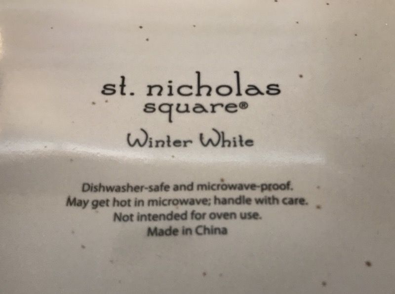 SIX Square Stoneware Holiday Plates - St Nicholas. Winter White