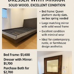 Restoration Hardware Queen Platform Bed & Dresser with Mirror – $1500 Price Dropped!!!