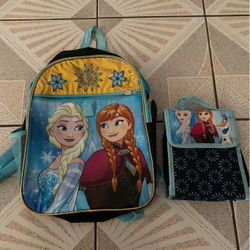Frozen Elsa And Ana backpack with Lunch bag
