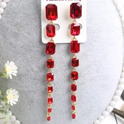 Long Red Drop Earrings 