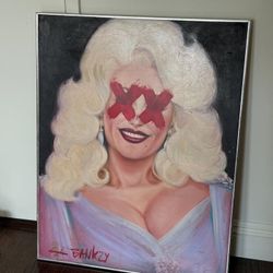 Unique Painting Of Dolly Parton, Wood With Metal Frame