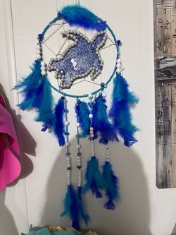 Handmade Blue Dream Catcher with Feathers and Beads