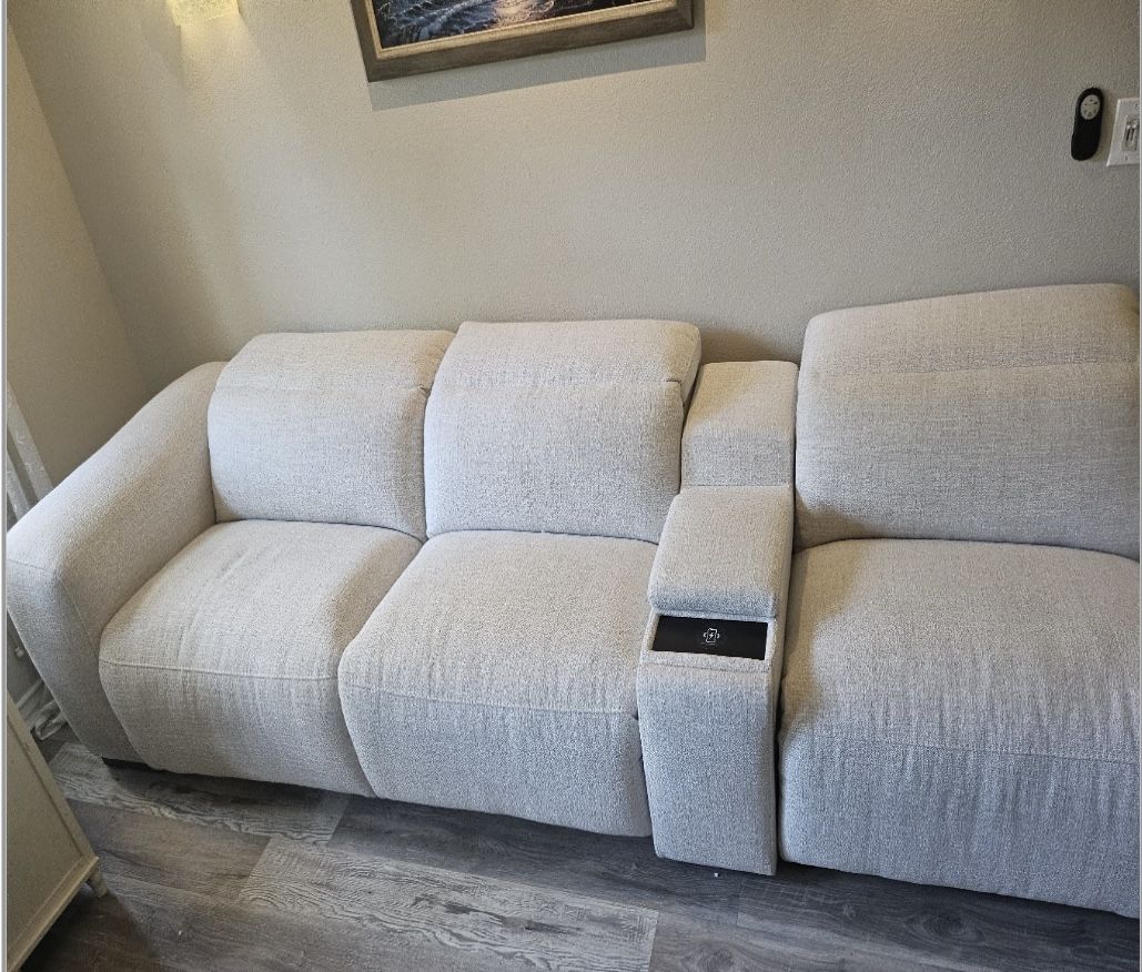 Moro Bay II Beige Fabric 3 Piece Power Triple Reclining Modular Sofa With Console