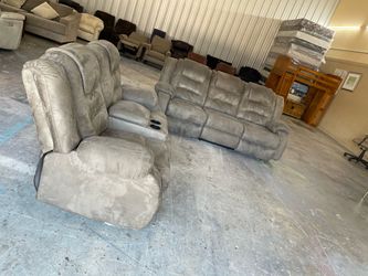 Gray Reclining Sofa and Recliner Chair Set