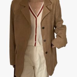 Women’s Suede Jacket Y2k Faux Leather oversized blazer, size M/L