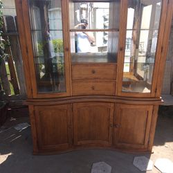 Beautiful Solid Oak Cochrane 2 Pc. Lighted Hutch