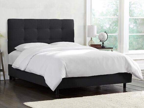 New black linen queen bed frame