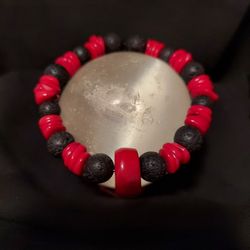 Black Lava Rock And Red Coral Healing CRYSTAL Bracelet 