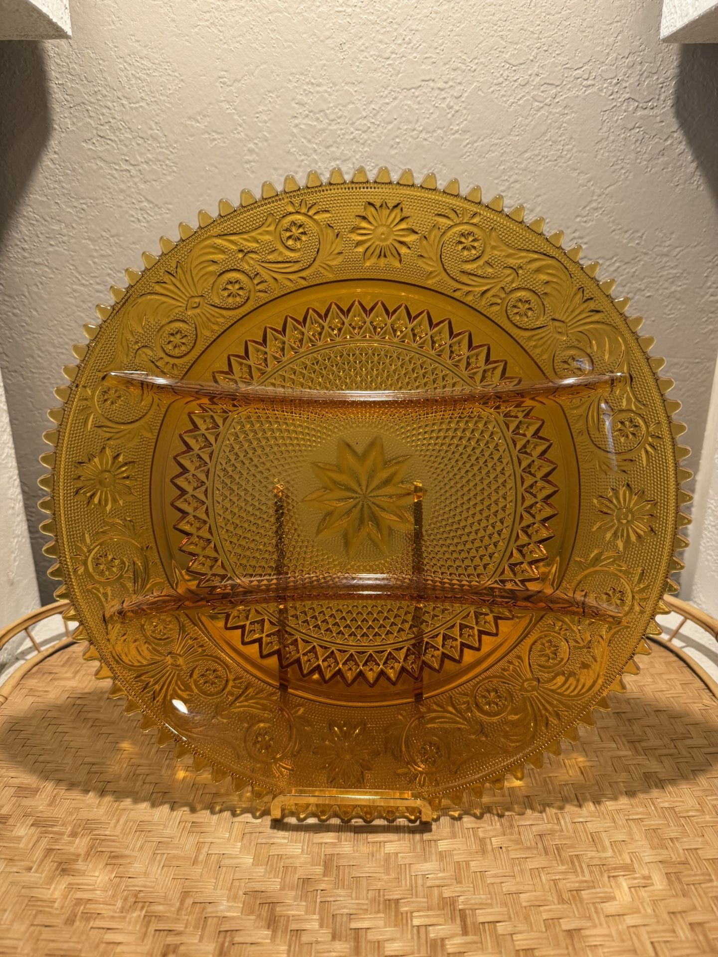 Vintage amber Tiara Indiana Glass Sandwich 3-part divided platter