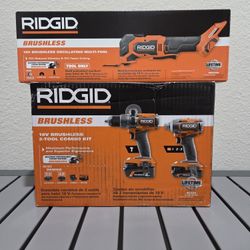 Ridgid 18V Brushless Hammer Drill, Impact Driver & Multi-tool Kit.  Comes with batteries & charger
