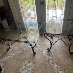2 Coffee tables, end tables, glass and iron