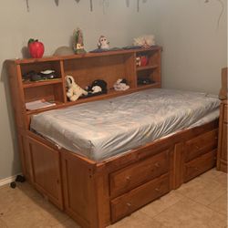 Oak Twin Bed Built In Dresser 