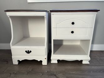 Two solid wood refinished night stands/side tables