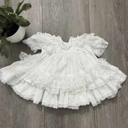Vintage Baby Girl Mini World Party Dress Size 3 Months Full Circle White Ruffle