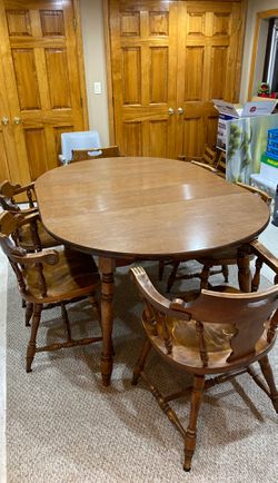 Solid wood table and chairs with leafs